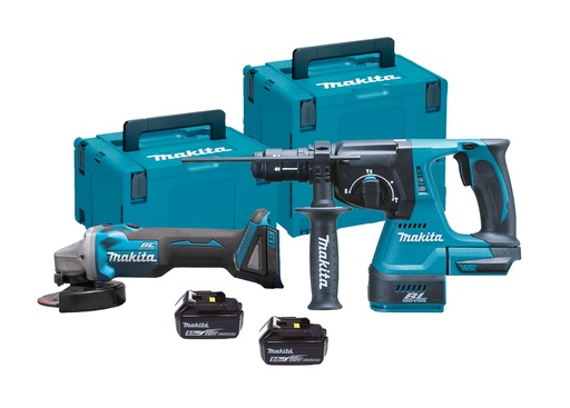 COMBO AMOLADORA ANGULAR+MARTILLO COMBINADO 18V+ 2 BAT 5,0AH+ CARGADOR MAKITA