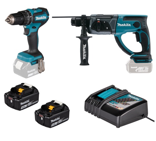 COMBO TALADRO PERCUTOR+MARTILLO LIGERO 18V+ 2 BAT 5,0AH+ CARGADOR MAKITA 